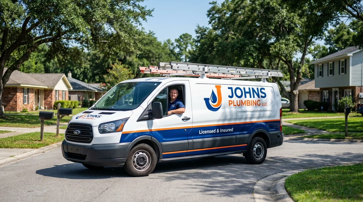 Johns Plumbing LLC service van in Franklinton, LA