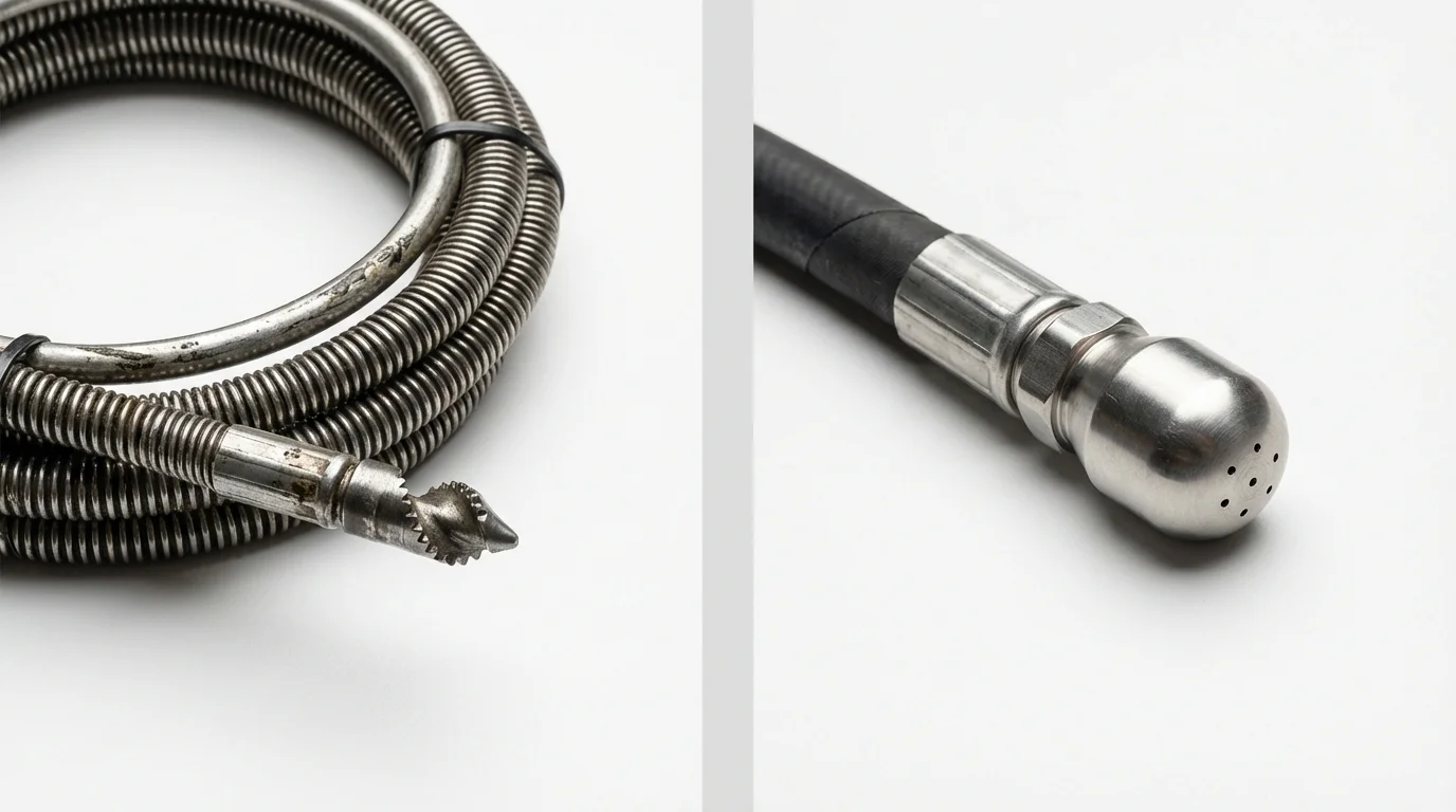 Drain snake cable and hydro jetting nozzle used for drain cleaning in Franklinton, LA