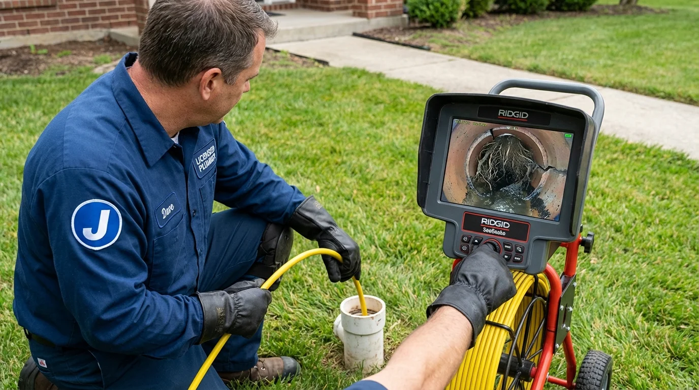 Sewer camera inspection being performed by Johns Plumbing LLC in Franklinton