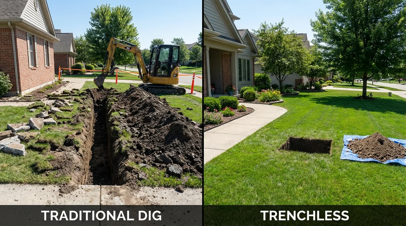 Trenchless sewer repair with minimal yard damage versus traditional excavation in Franklinton, LA